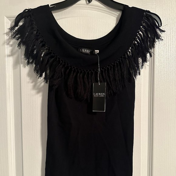 Lauren Ralph Lauren Tops - NWT | Lauren Ralph Lauren Women’s Fringe Off-The-Shoulder Black Top | Size Large